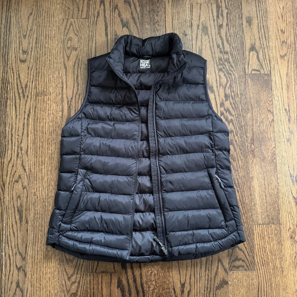 32 Degrees Heat Black Puffer Vest Womens Medium Full‎ Zip Quilted Lightweight
